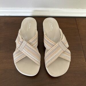 Clarks Cloudstepper Arla Kaylie Cushion Soft Comfort Walking Sandals Cream 9.5